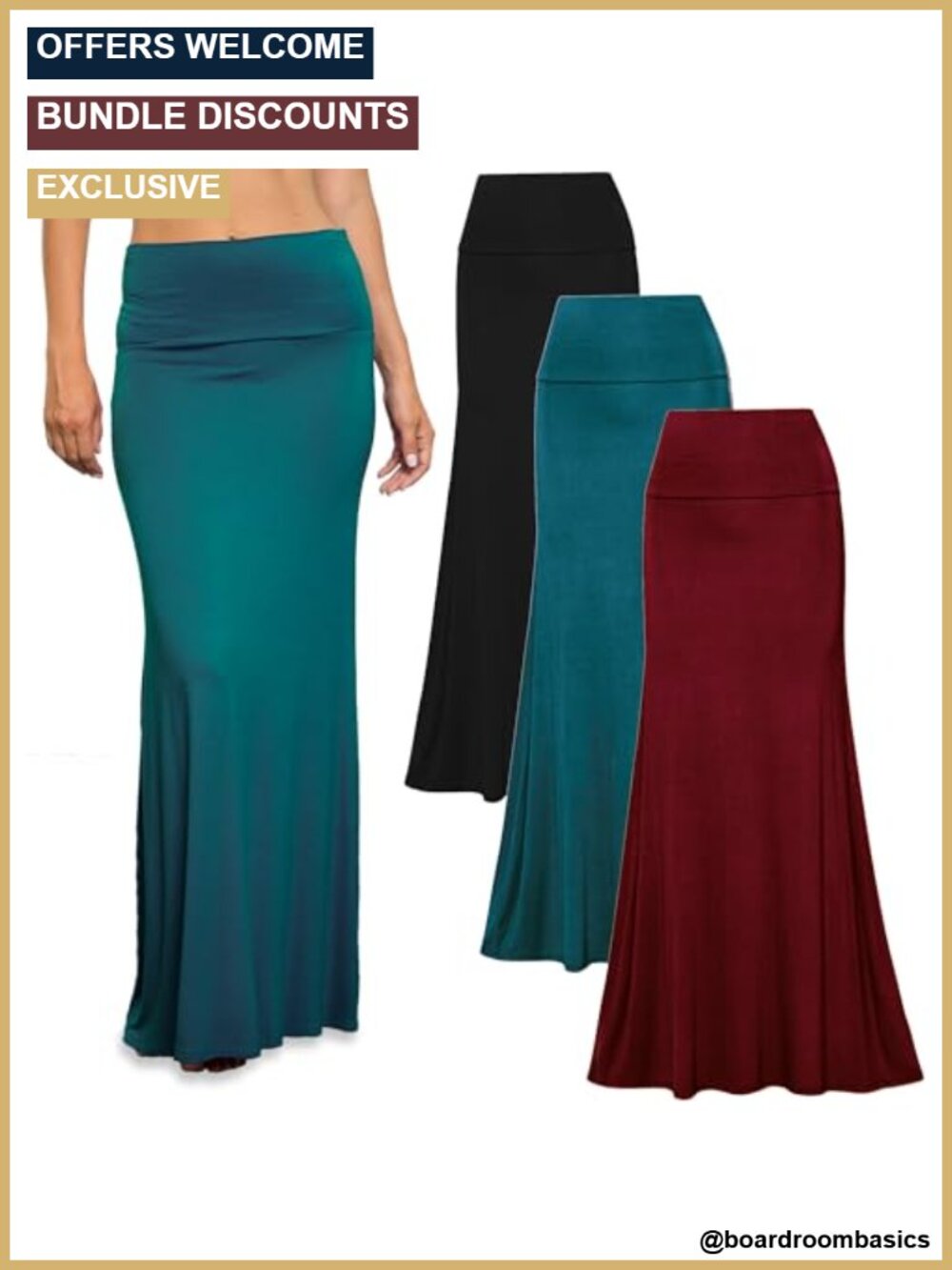 3 Pack Long Maxi Skirts for Women High Waisted Flowy Stretchy Knit Dressy